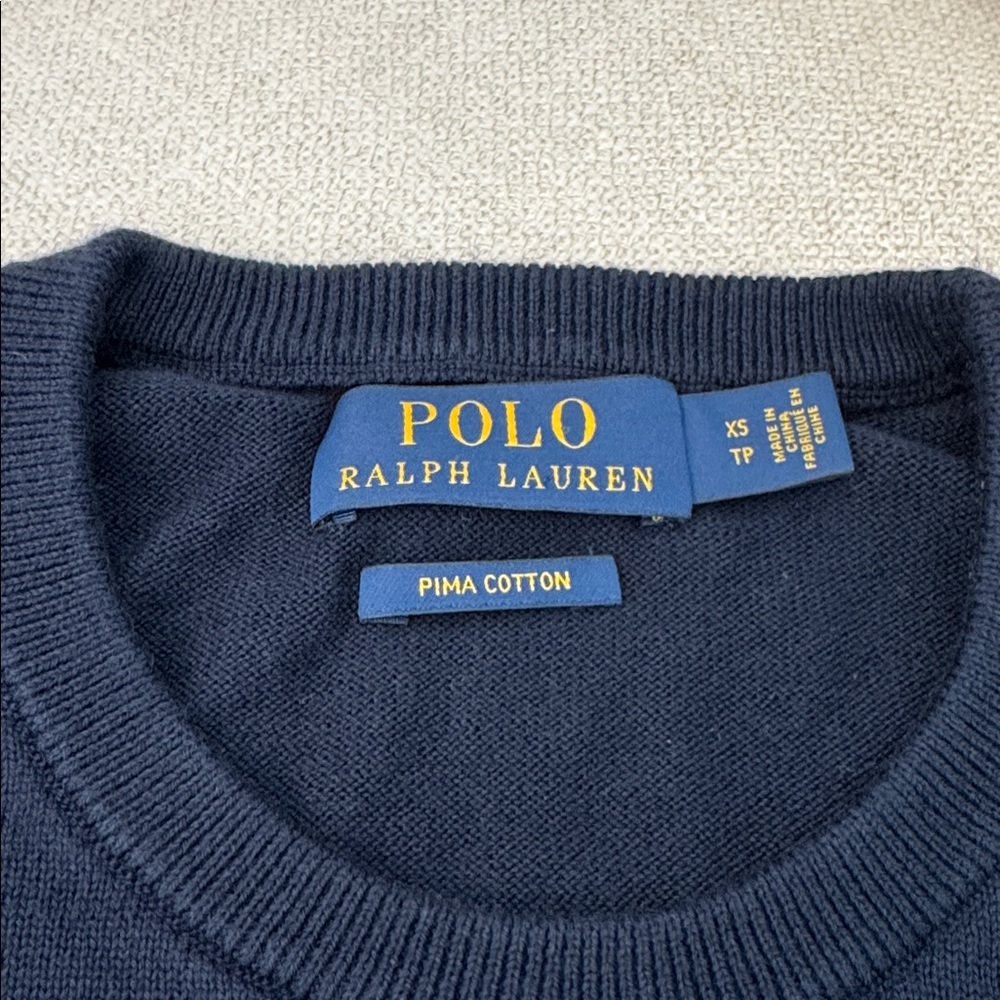 Polo Ralph Lauren Navy Pima Cotton Sweater XS | Classic Crewneck Minimal Preppy - Picture 3 of 5